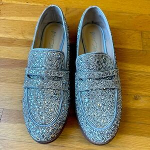 Betsey Johnson Women's Aron Silver Rhinestone Penny Loafer size 9.5